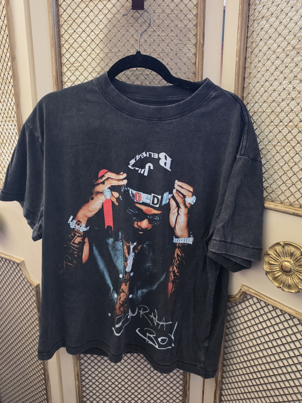 Black Graphic Burna Boy Tee with Urban Print